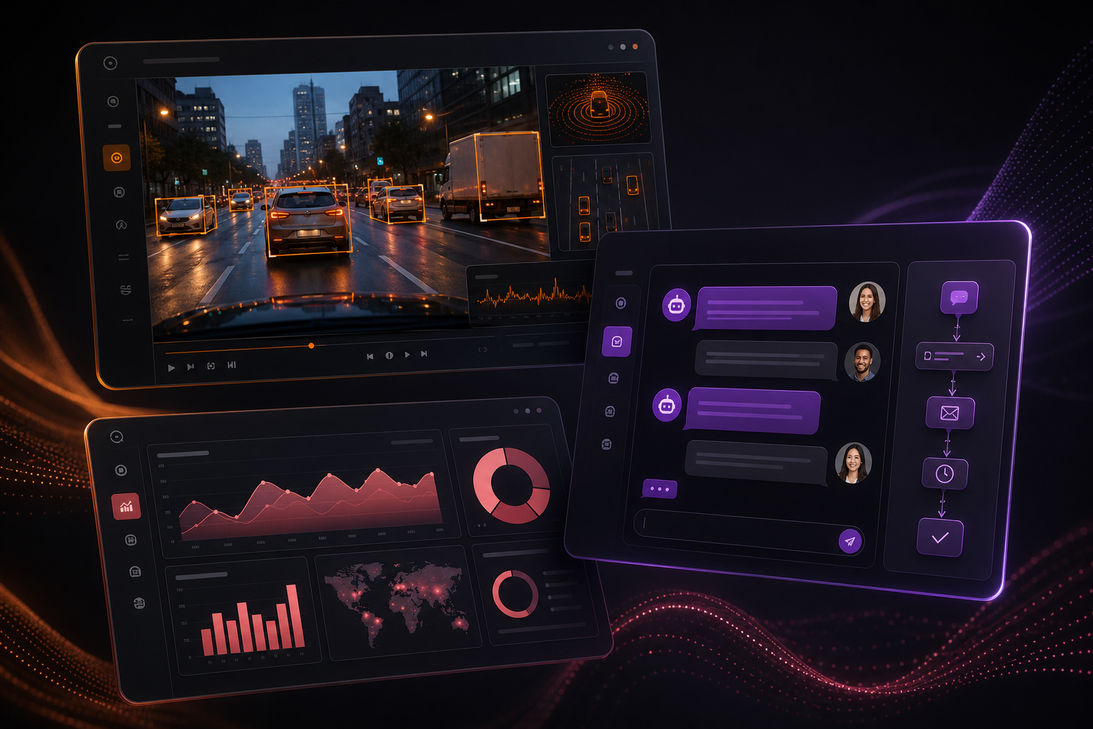 AI automation, AI camera fleet monitoring, and analytics dashboard interfaces