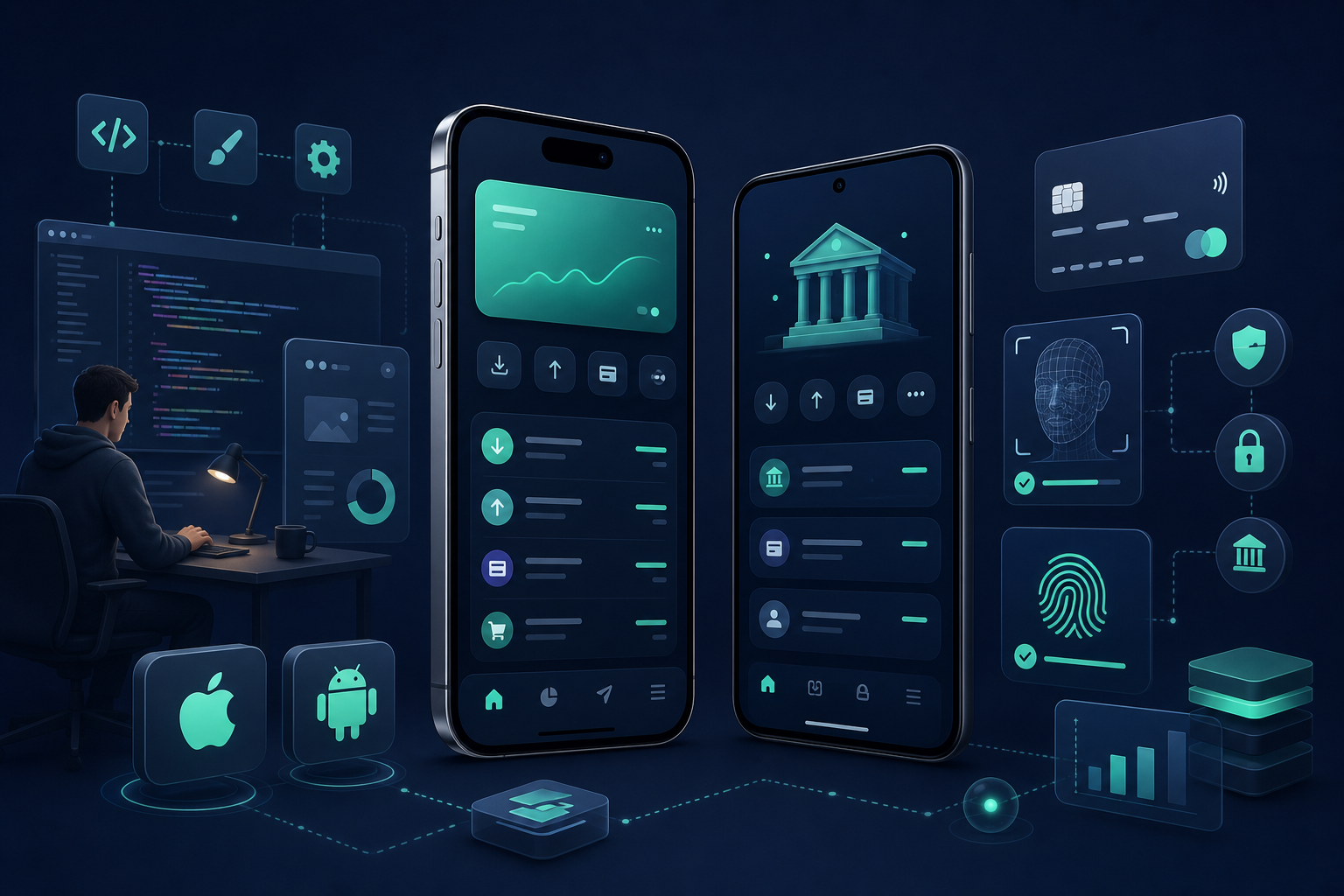 Mobile banking and fintech app development mockups